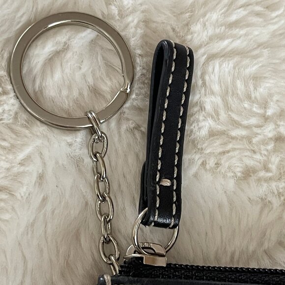 Coach Mini Skinny Case Key Ring Black Leather Zipper VTG Side Pocket - Picture 5 of 7